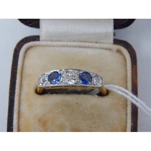 92 - Art Deco Diamond & Sapphire 18ct Hallmarked Ring, set with 3 diamonds, estimated weight 1.00ct & 2 s... 