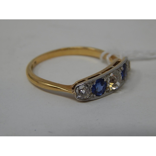 92 - Art Deco Diamond & Sapphire 18ct Hallmarked Ring, set with 3 diamonds, estimated weight 1.00ct & 2 s... 