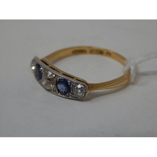 92 - Art Deco Diamond & Sapphire 18ct Hallmarked Ring, set with 3 diamonds, estimated weight 1.00ct & 2 s... 