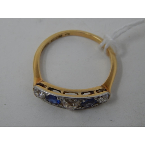 92 - Art Deco Diamond & Sapphire 18ct Hallmarked Ring, set with 3 diamonds, estimated weight 1.00ct & 2 s... 