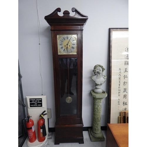 241 - Early C20th Chiming Longcase Clock With Brass Face & Spandrels. The Clock With Pendulum & Key is Pre... 