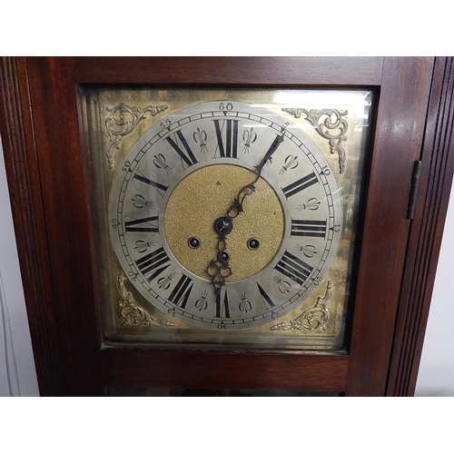 241 - Early C20th Chiming Longcase Clock With Brass Face & Spandrels. The Clock With Pendulum & Key is Pre... 