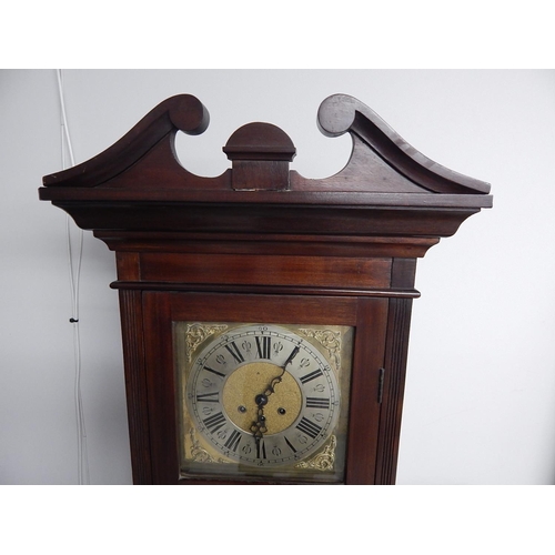 241 - Early C20th Chiming Longcase Clock With Brass Face & Spandrels. The Clock With Pendulum & Key is Pre... 