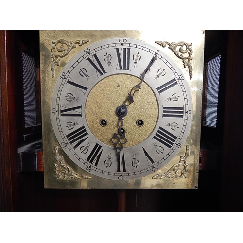 241 - Early C20th Chiming Longcase Clock With Brass Face & Spandrels. The Clock With Pendulum & Key is Pre... 