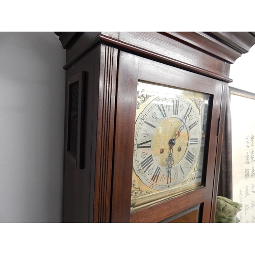 241 - Early C20th Chiming Longcase Clock With Brass Face & Spandrels. The Clock With Pendulum & Key is Pre... 