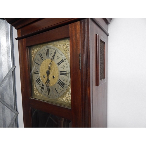 241 - Early C20th Chiming Longcase Clock With Brass Face & Spandrels. The Clock With Pendulum & Key is Pre... 