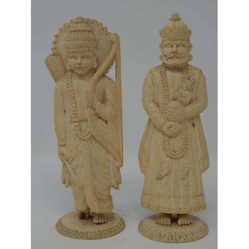 843 - Pair of Antique Ivory Figures Carved as Deities. Each Standing 11cm High