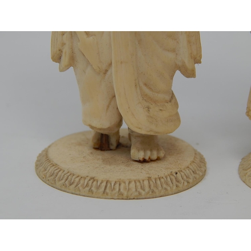 843 - Pair of Antique Ivory Figures Carved as Deities. Each Standing 11cm High