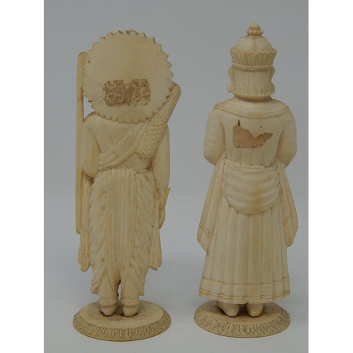 843 - Pair of Antique Ivory Figures Carved as Deities. Each Standing 11cm High