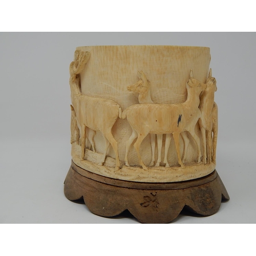 844 - Antique African Ivory Tusk Carved with an all round Relief of Gazelle & Their Young. 11cm wide x 11c... 