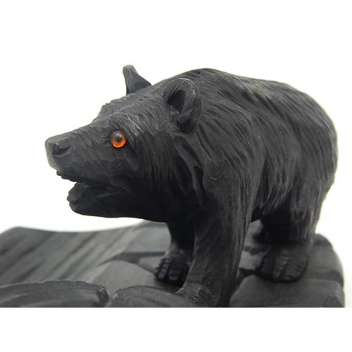 847 - Late 19th Century Black Forest Ink Stand Carved as a Bear with Glass Eyes in a Naturalistic Setting,... 