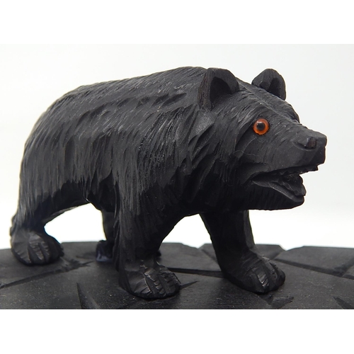 847 - Late 19th Century Black Forest Ink Stand Carved as a Bear with Glass Eyes in a Naturalistic Setting,... 