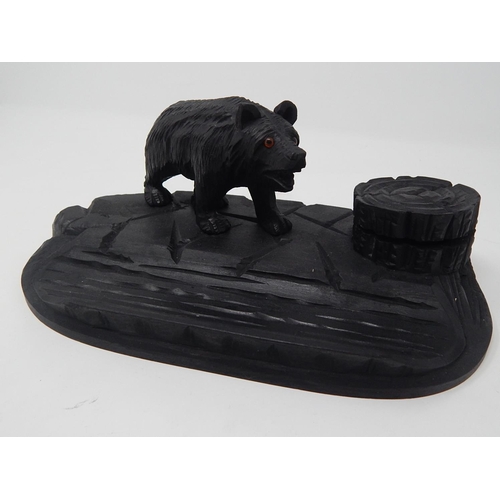 847 - Late 19th Century Black Forest Ink Stand Carved as a Bear with Glass Eyes in a Naturalistic Setting,... 