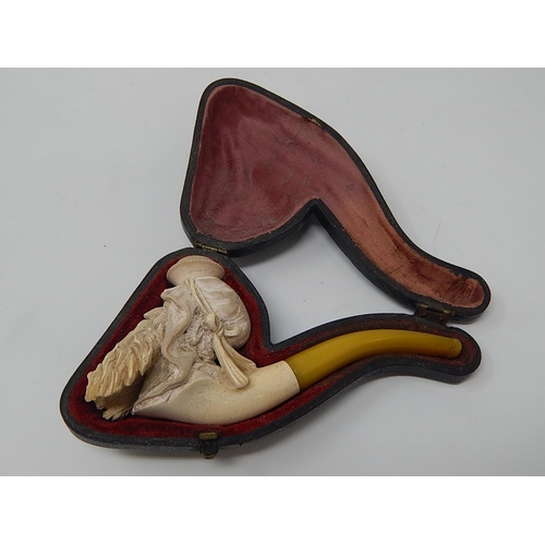 849 - Late 19th Century Meerschaum Pipe, Carved as the Head of an Old Bearded Man with Amber Coloured Mout... 