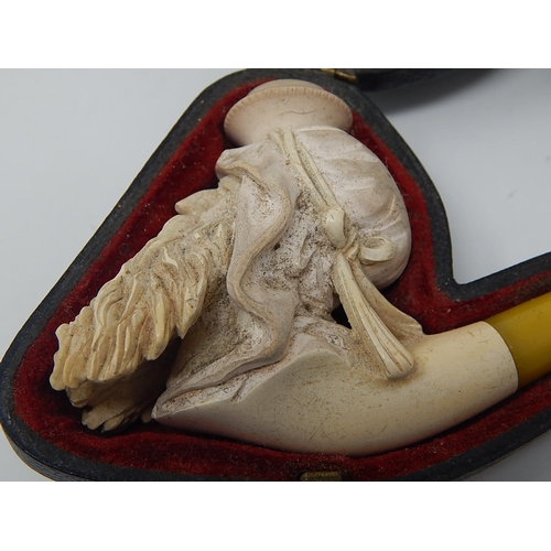 849 - Late 19th Century Meerschaum Pipe, Carved as the Head of an Old Bearded Man with Amber Coloured Mout... 