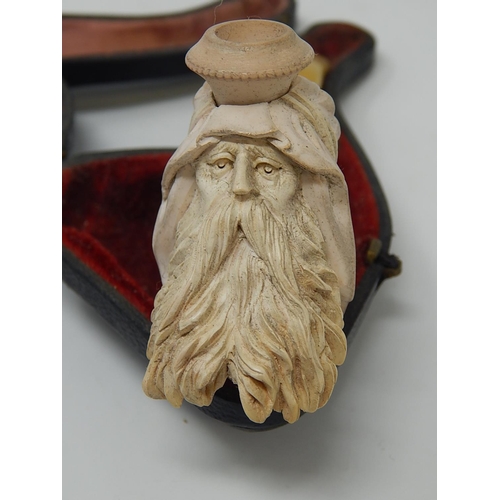 849 - Late 19th Century Meerschaum Pipe, Carved as the Head of an Old Bearded Man with Amber Coloured Mout... 