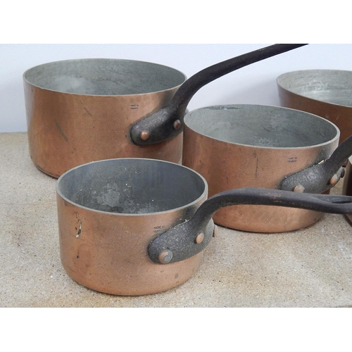 851 - Set of French Copper Saucepans. Very Heavy Duty Quality Set