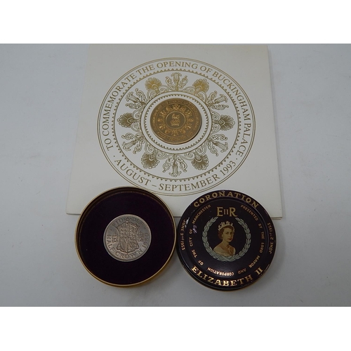 301 - Crown size medallion commemorating the opening of Buckingham Palace together with a Coronation 1/2 C... 