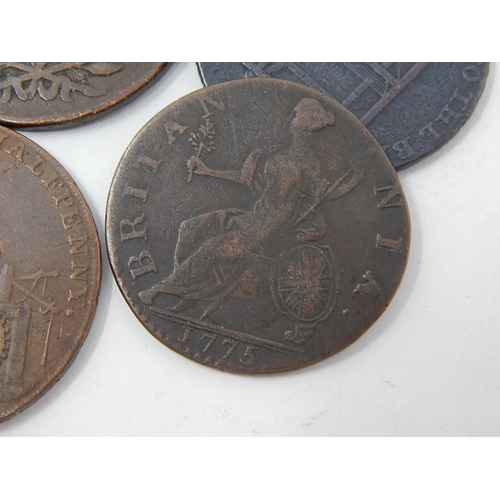 317 - Trade Tokens together with a George III 1775 penny, Macclesfield Halfpenny 1791, three roman coins &... 