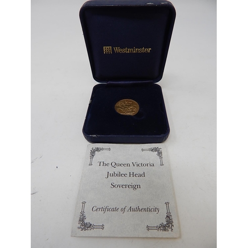 321 - Queen Victoria Jubilee Head Gold Sovereign 1890 in presentation case with certificate.