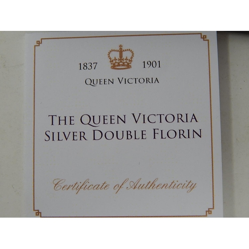 322 - Queen Victoria 1887 Double Florin in presentation case with certificate