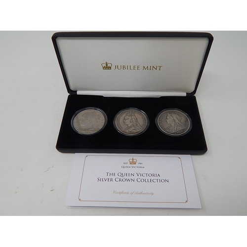 323 - The Queen Victoria Silver Crown Collection: 1845, 1889, 1893. All in presentation case with certific... 