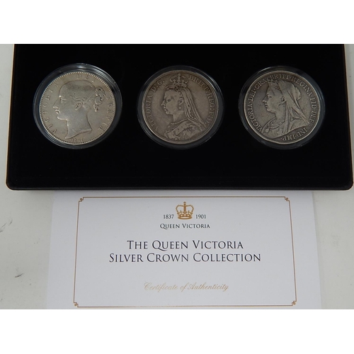 323 - The Queen Victoria Silver Crown Collection: 1845, 1889, 1893. All in presentation case with certific... 