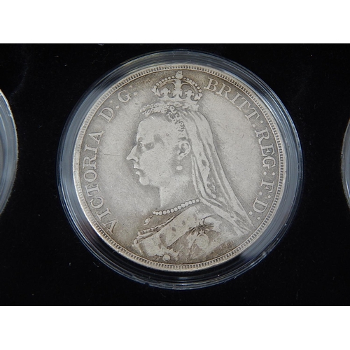 323 - The Queen Victoria Silver Crown Collection: 1845, 1889, 1893. All in presentation case with certific... 