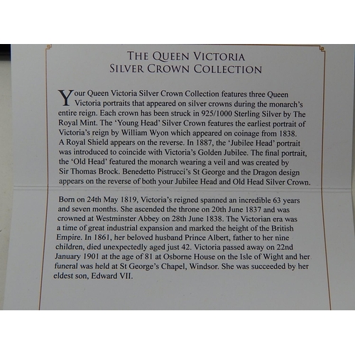 323 - The Queen Victoria Silver Crown Collection: 1845, 1889, 1893. All in presentation case with certific... 