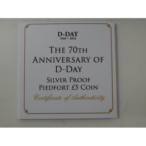 325 - The 70th Anniversary of D-Day Silver Proof Piedfort £5 Coin in presentation case with certificate