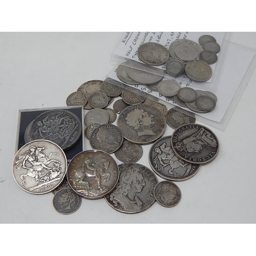 326 - Collection of Silver Crowns, Shillings etc: George II, George III, William IV, Victoria etc.