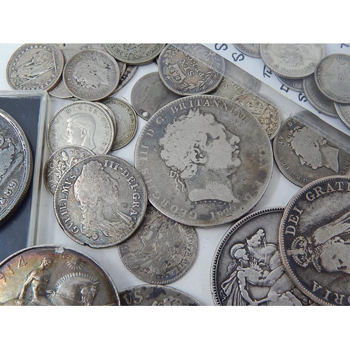 326 - Collection of Silver Crowns, Shillings etc: George II, George III, William IV, Victoria etc.