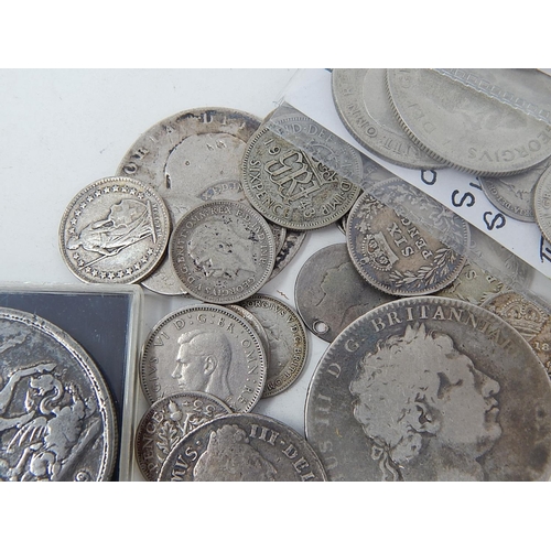 326 - Collection of Silver Crowns, Shillings etc: George II, George III, William IV, Victoria etc.