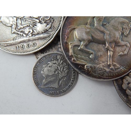 326 - Collection of Silver Crowns, Shillings etc: George II, George III, William IV, Victoria etc.