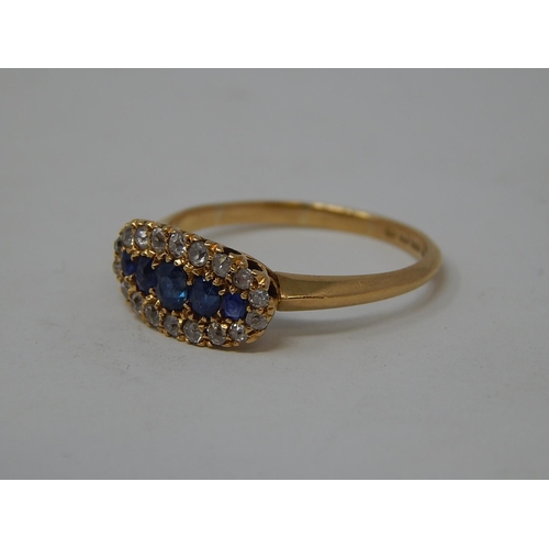 101 - Art Deco 18ct Gold Hallmarked Diamond & Sapphire Ring, set with Five central sapphires with a border... 