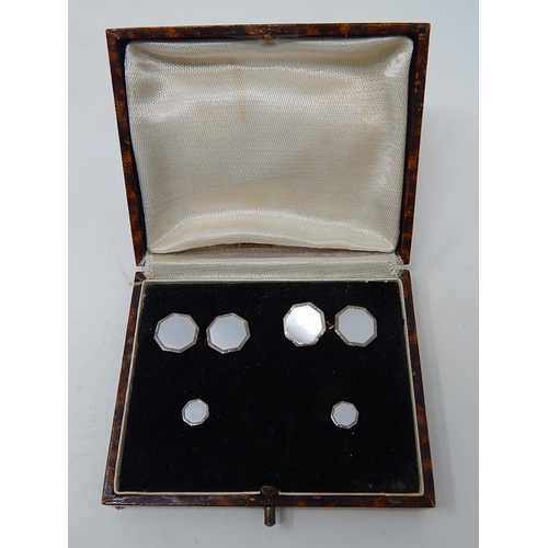 108 - Pair of Gold Cufflinks & Two Dress Studs, Marked 18ct & 9ct with Mother of Pearl Fronts in Fitted Ca... 