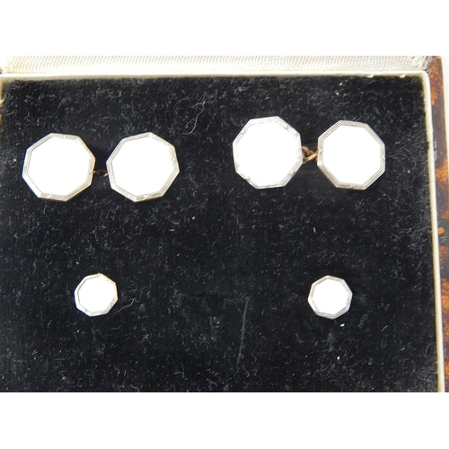 108 - Pair of Gold Cufflinks & Two Dress Studs, Marked 18ct & 9ct with Mother of Pearl Fronts in Fitted Ca... 