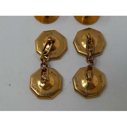 108 - Pair of Gold Cufflinks & Two Dress Studs, Marked 18ct & 9ct with Mother of Pearl Fronts in Fitted Ca... 