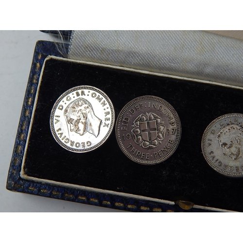 109 - Pair of Silver Threepence Cufflinks dated 1937-1939 in fitted Goldsmiths & Silversmiths case.