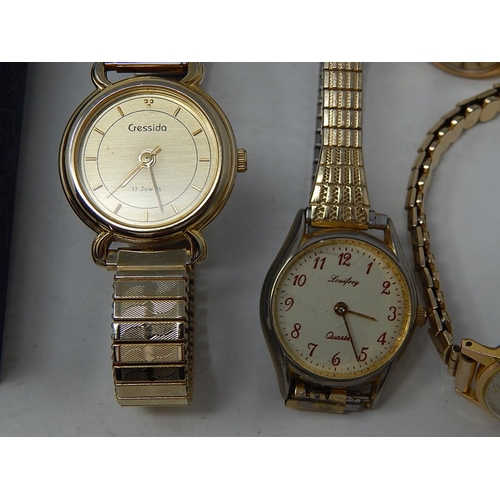 220 - Group of 7 watches to include a half hunter pocket watch & various ladies wristwatches.