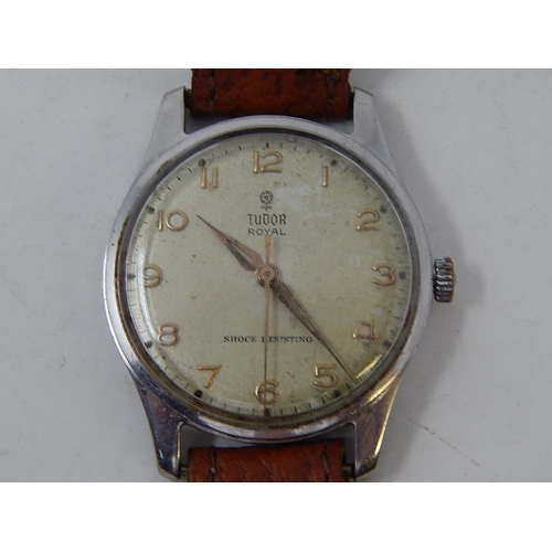 221 - Gents Tudor Royal wristwatch with seconds hand on leather strap. Currently working