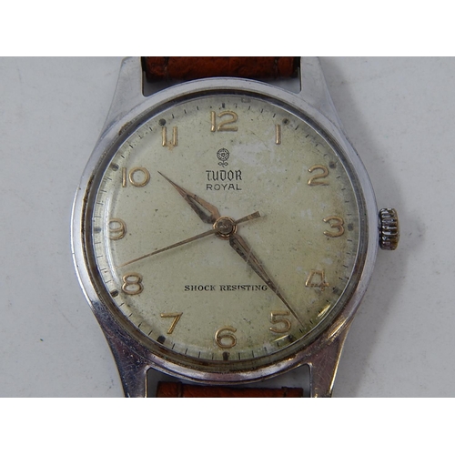 221 - Gents Tudor Royal wristwatch with seconds hand on leather strap. Currently working