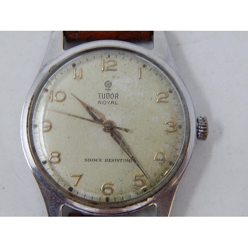 221 - Gents Tudor Royal wristwatch with seconds hand on leather strap. Currently working