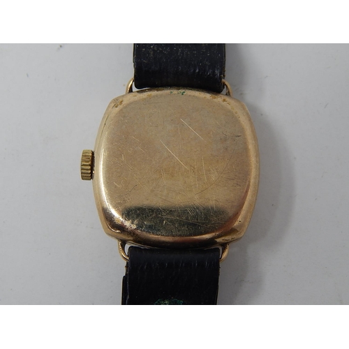 223 - J W Benson: Ladies 9ct gold wristwatch with subsidiary dial on leather strap. currently working.