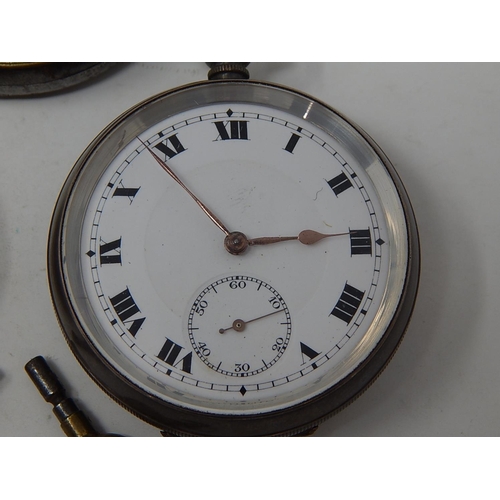 225 - Two Silver Pocket Watches together with their keys & a further plated top wind pocket watch