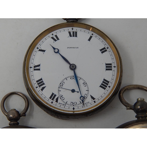 225 - Two Silver Pocket Watches together with their keys & a further plated top wind pocket watch