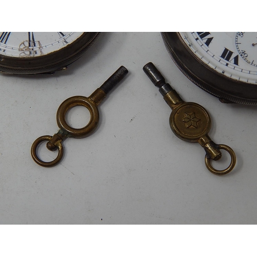 225 - Two Silver Pocket Watches together with their keys & a further plated top wind pocket watch