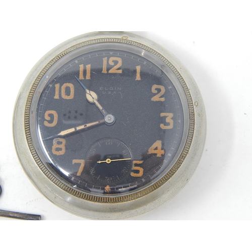 226 - WWII Elgin Military Pocket Watch: Marked to the back with broad arrow 75791 R. In current working or... 