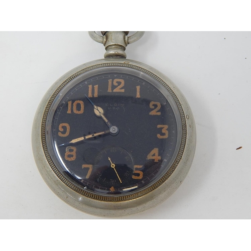 226 - WWII Elgin Military Pocket Watch: Marked to the back with broad arrow 75791 R. In current working or... 