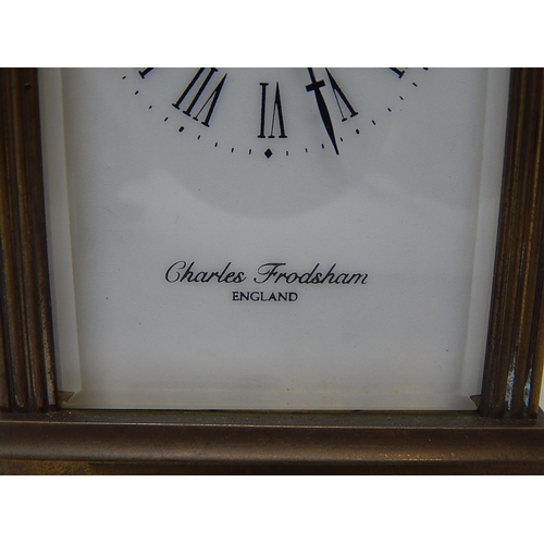 234 - Charles Frodsham Brass Carriage Clock with visible escapement, white dial with Roman numerals, compl... 